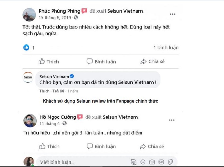 Phản hồi của khách hàng trên Facebook Selsun Việt Nam